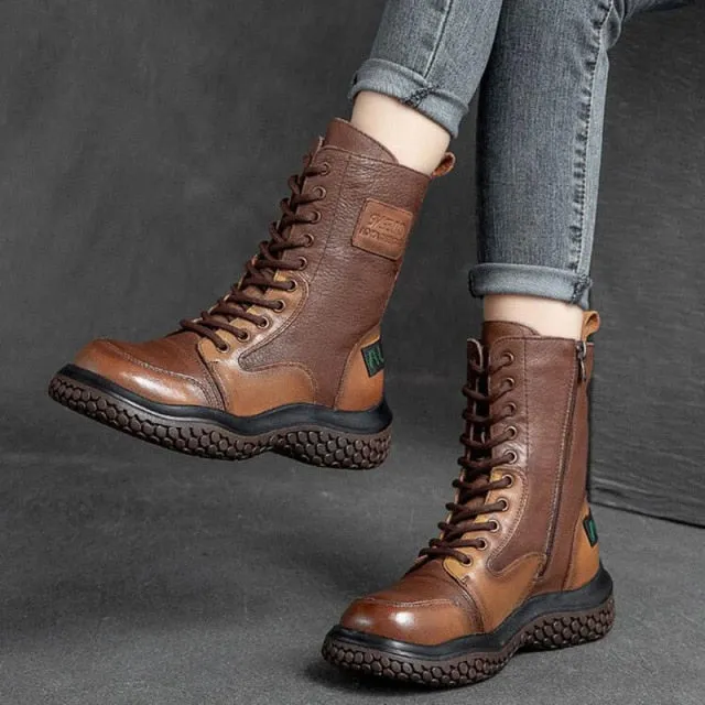 Winter Lace-up Zipper Sports Mid Calf Boots for Women