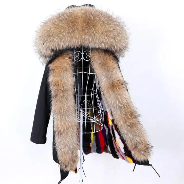 Winter women's fashion jacket with removable fox fur lining