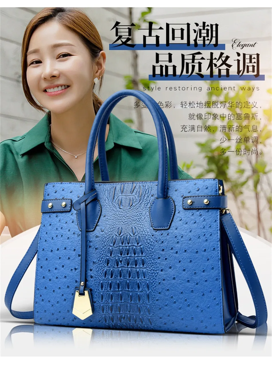 Women's Large Capacity Top-handle Alligator Pattern Shoulder Crossbody Bag