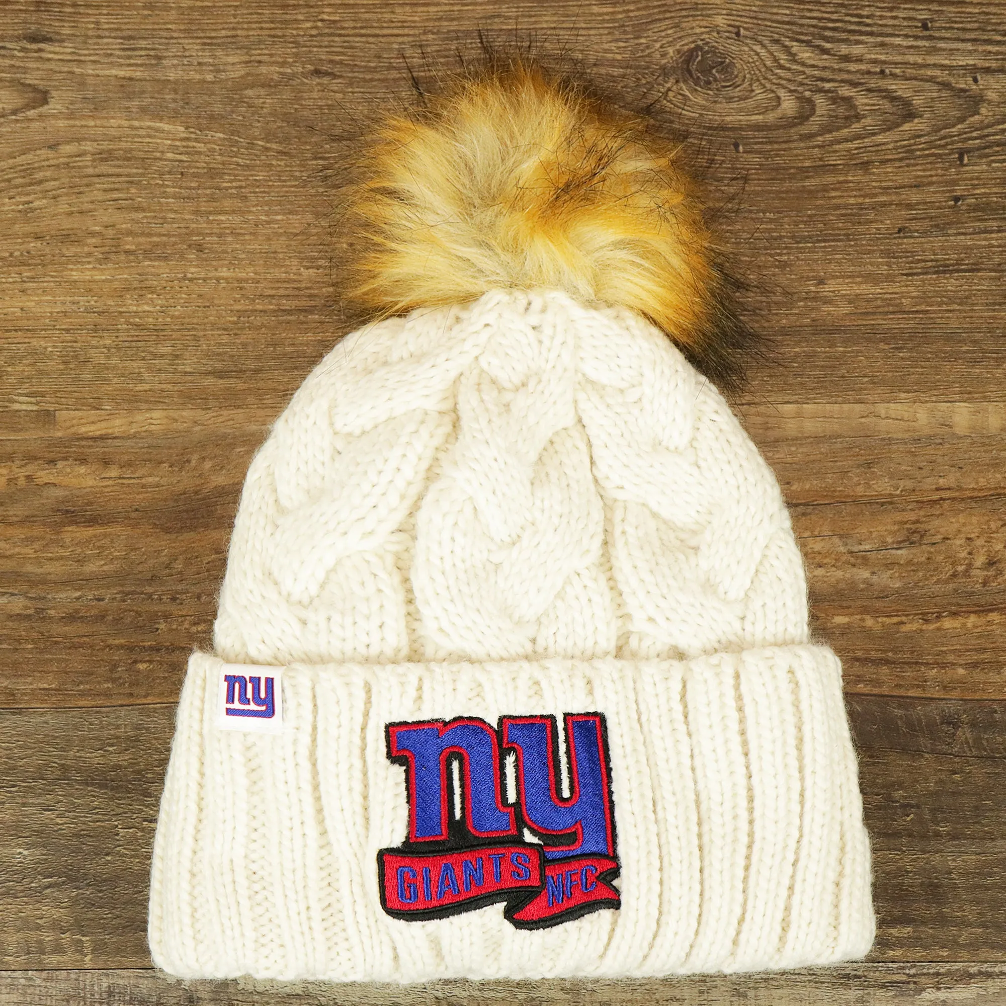 Women's NY Giants 2022 NFC Cuffed Winter Knit Meeko Pom Pom Beanie, Women's White Winter Beanies