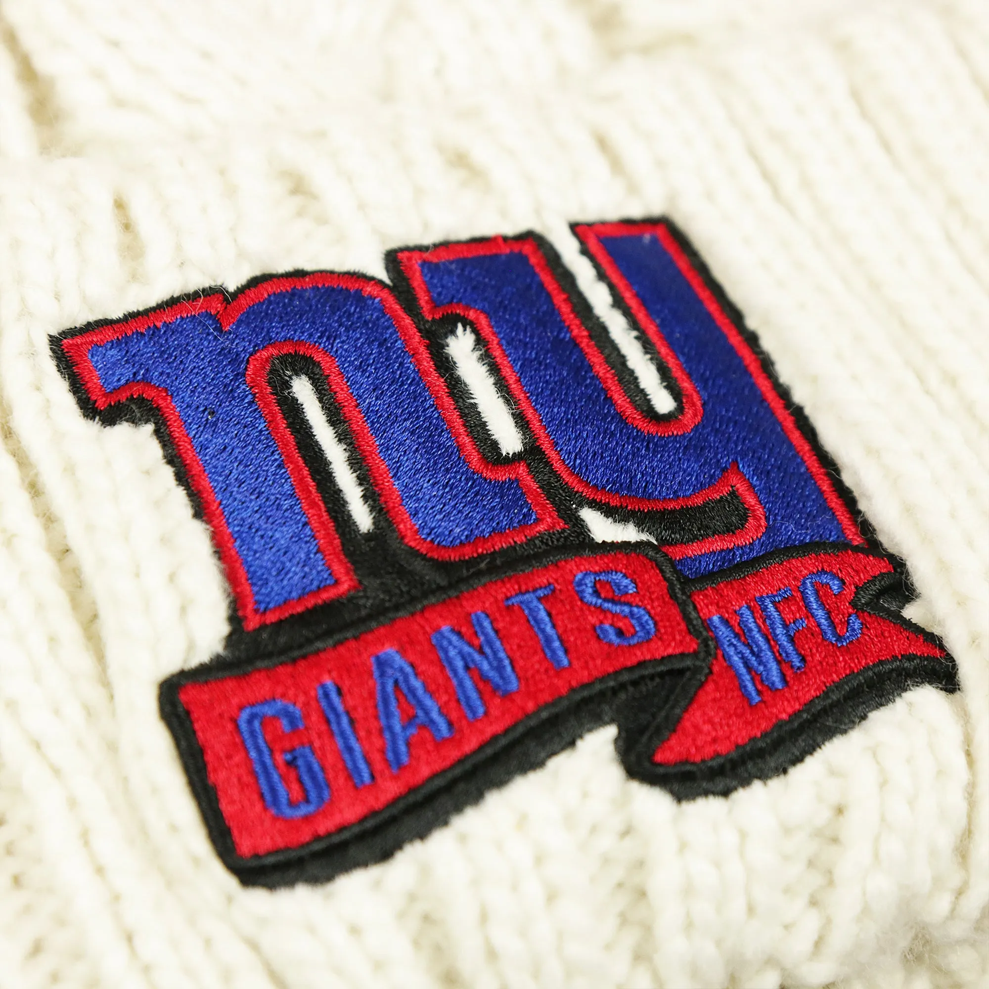 Women's NY Giants 2022 NFC Cuffed Winter Knit Meeko Pom Pom Beanie, Women's White Winter Beanies