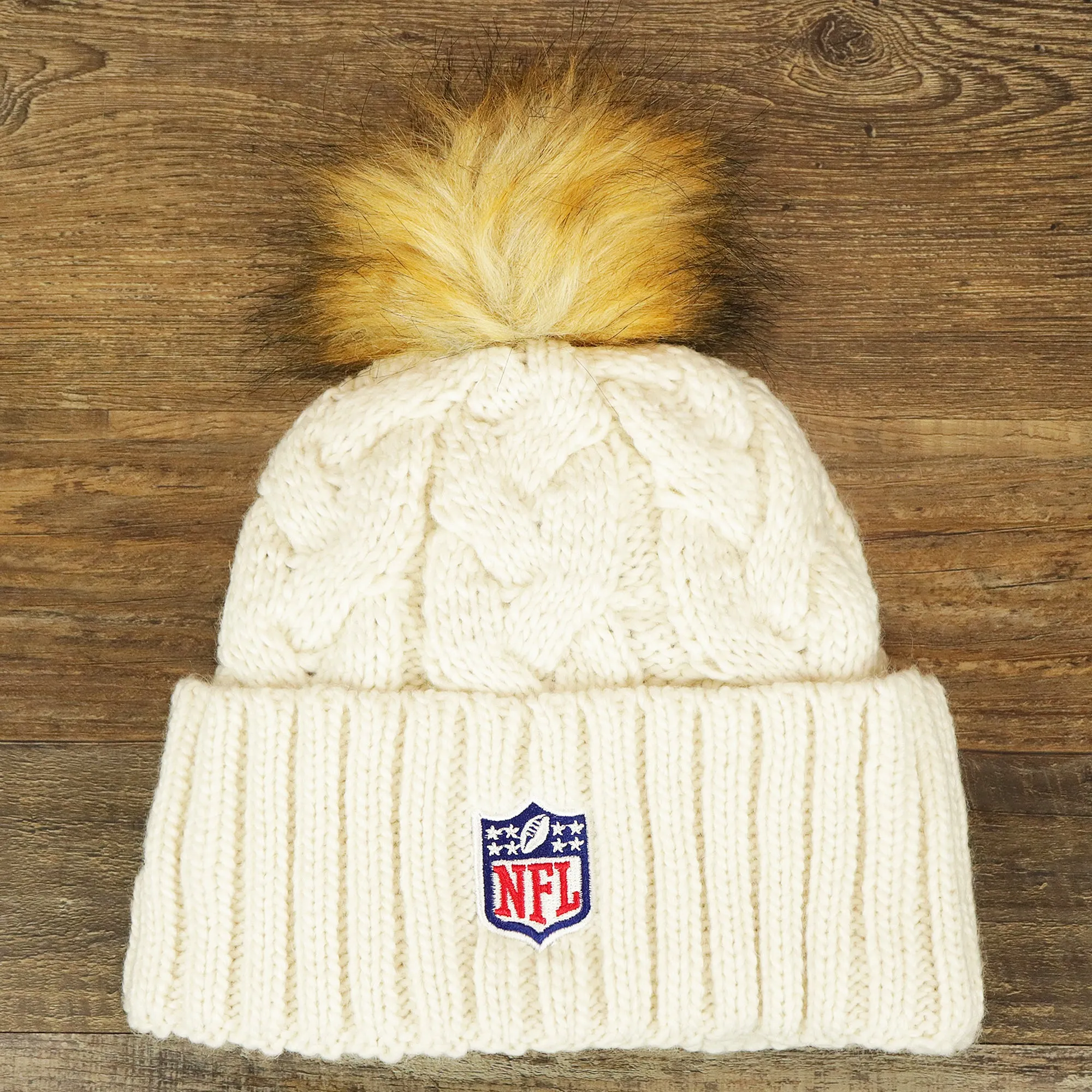 Women's NY Giants 2022 NFC Cuffed Winter Knit Meeko Pom Pom Beanie, Women's White Winter Beanies