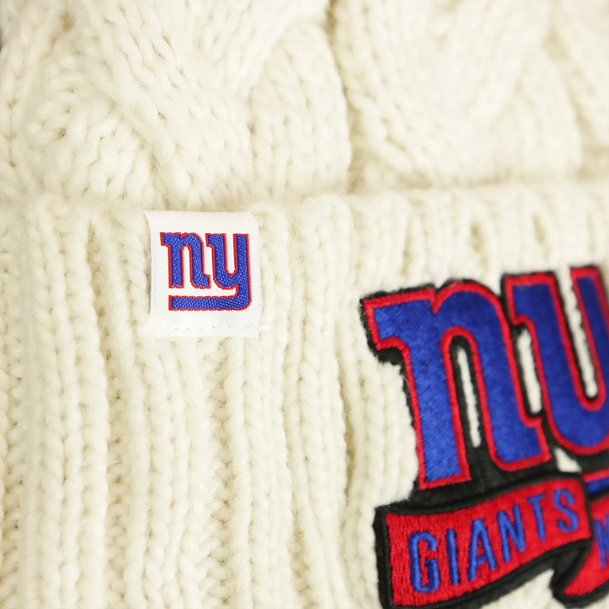 Women's NY Giants 2022 NFC Cuffed Winter Knit Meeko Pom Pom Beanie, Women's White Winter Beanies