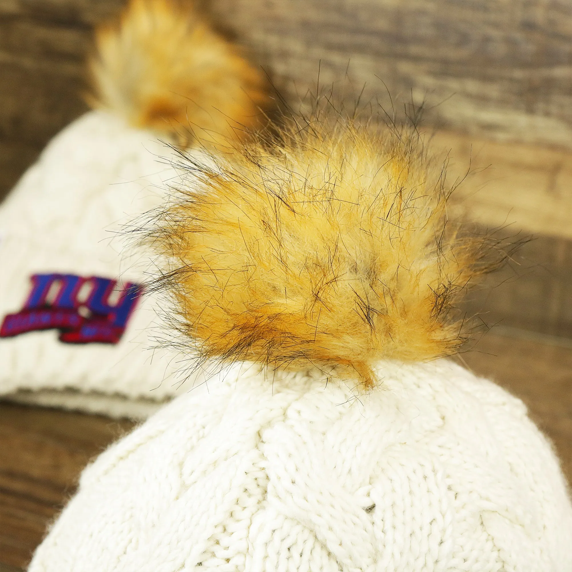 Women's NY Giants 2022 NFC Cuffed Winter Knit Meeko Pom Pom Beanie, Women's White Winter Beanies