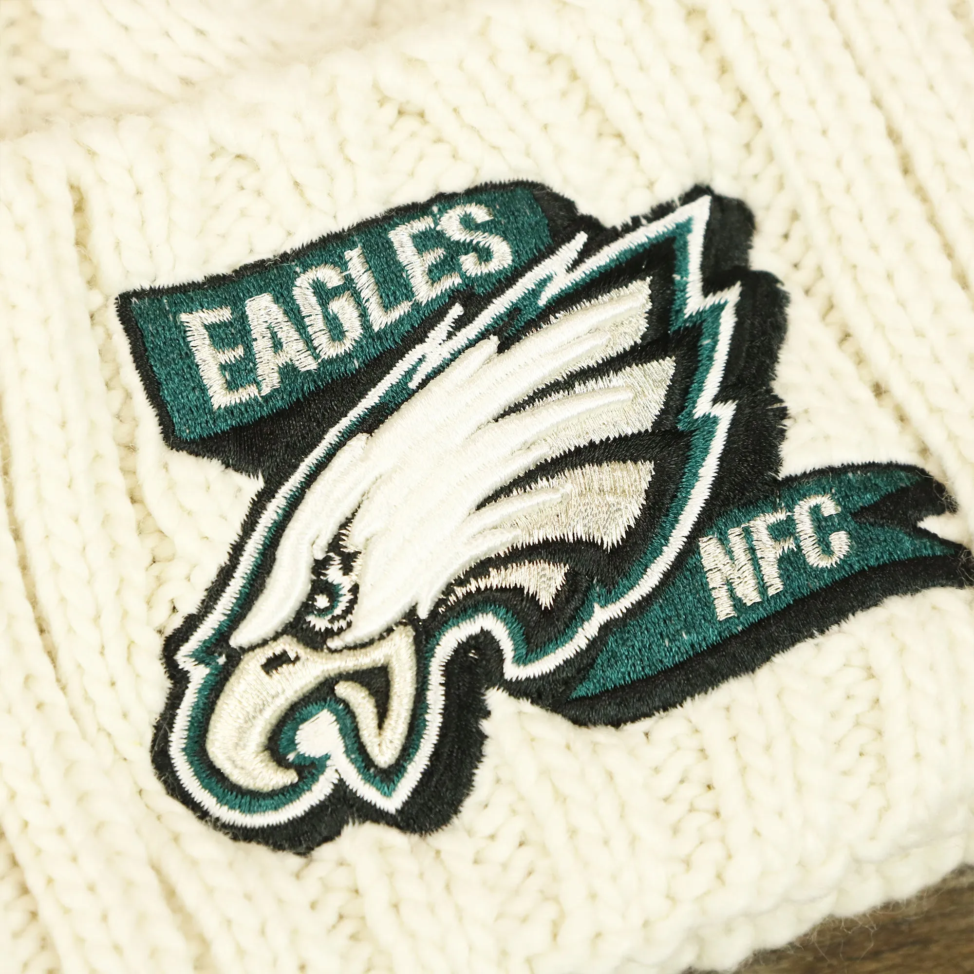 Womens Philadelphia Eagles 2022 NFC Cuffed Winter Knit Beanie with Pom Pom | White Winter Beanies for Women