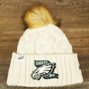 Womens Philadelphia Eagles 2022 NFC Cuffed Winter Knit Beanie with Pom Pom | White Winter Beanies for Women