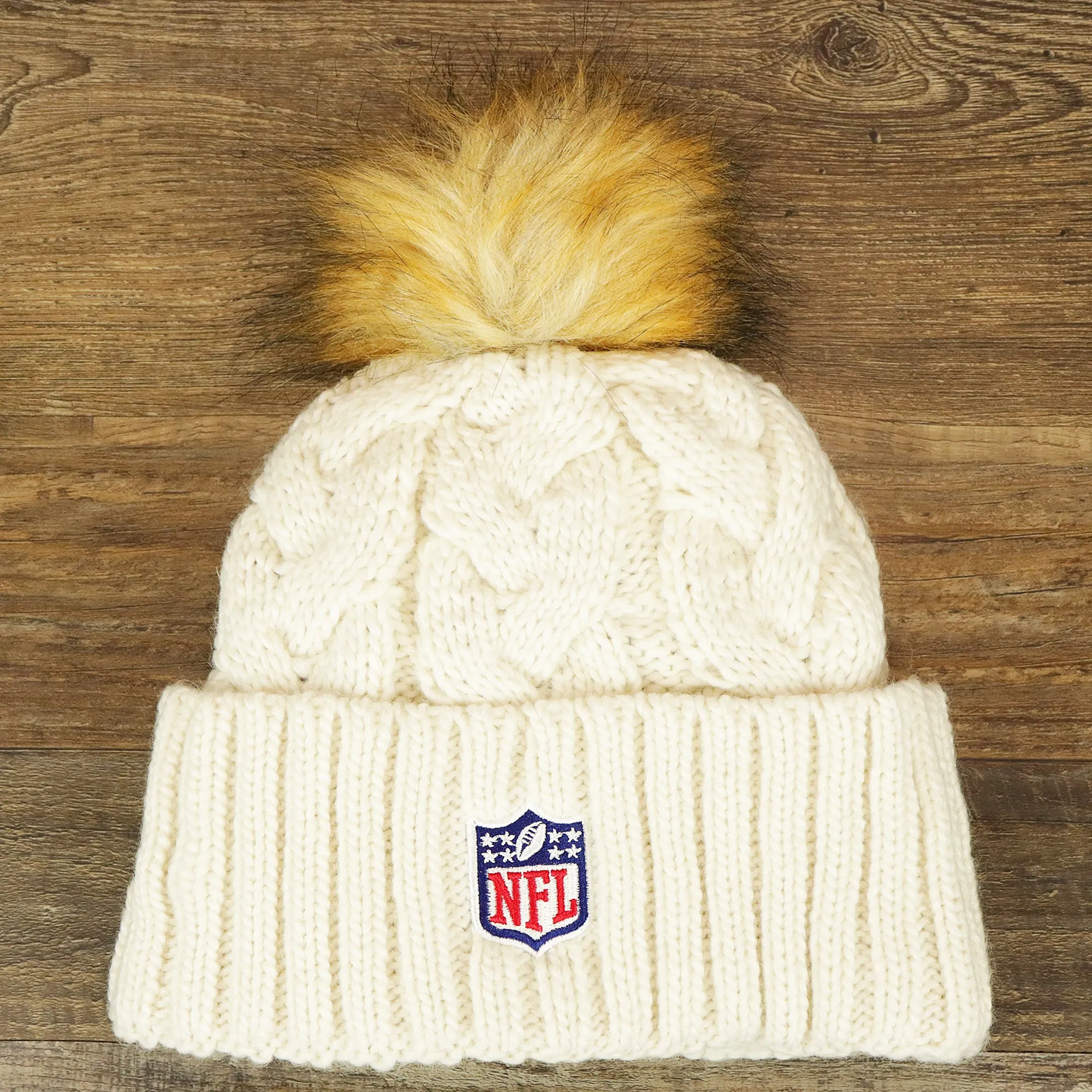 Womens Philadelphia Eagles 2022 NFC Cuffed Winter Knit Beanie with Pom Pom | White Winter Beanies for Women