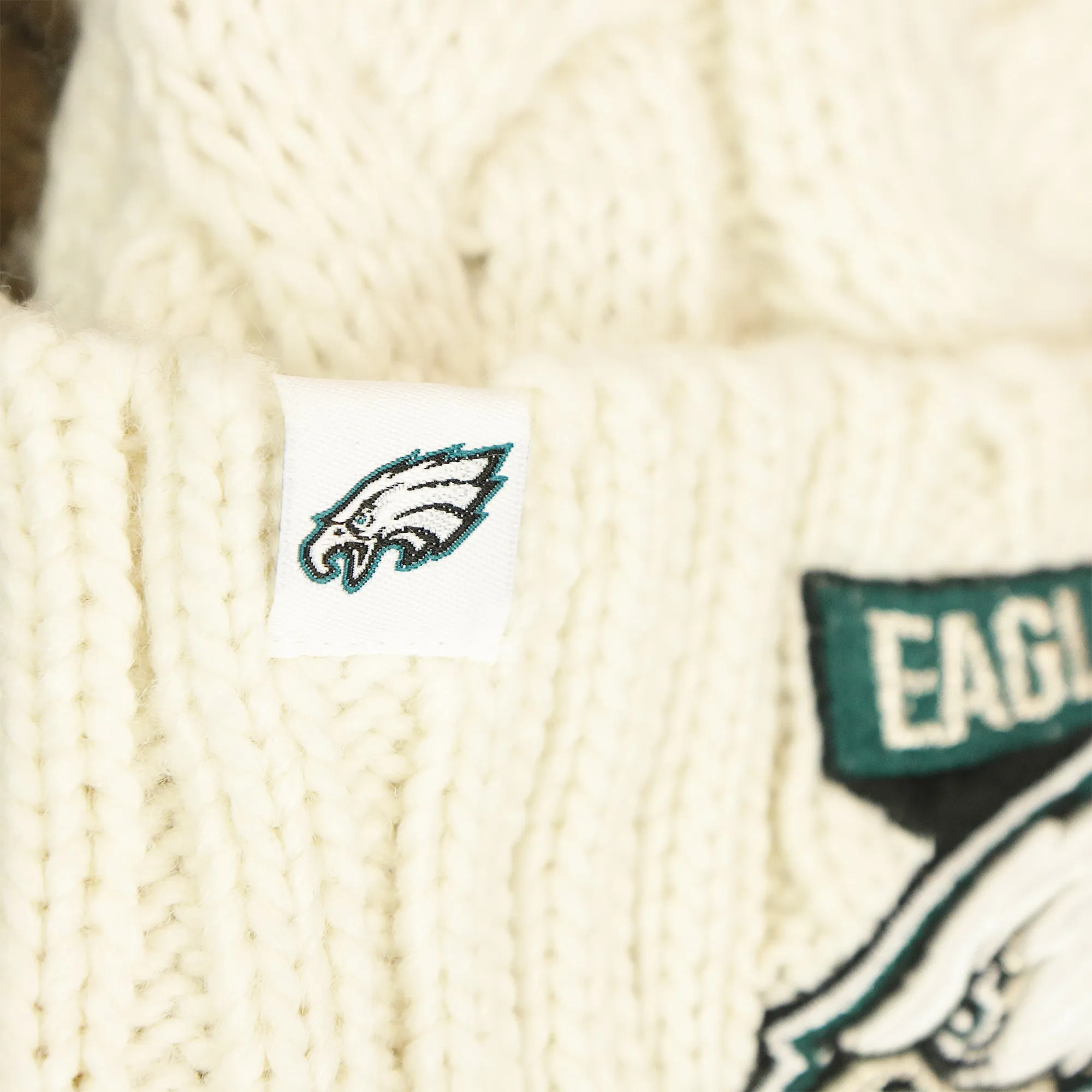 Womens Philadelphia Eagles 2022 NFC Cuffed Winter Knit Beanie with Pom Pom | White Winter Beanies for Women