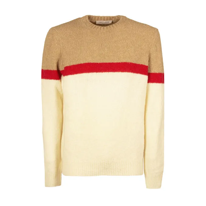 Wool Pullover Sweater in Camel, White, and Red