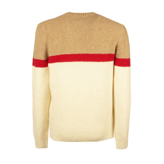 Wool Pullover Sweater in Camel, White, and Red