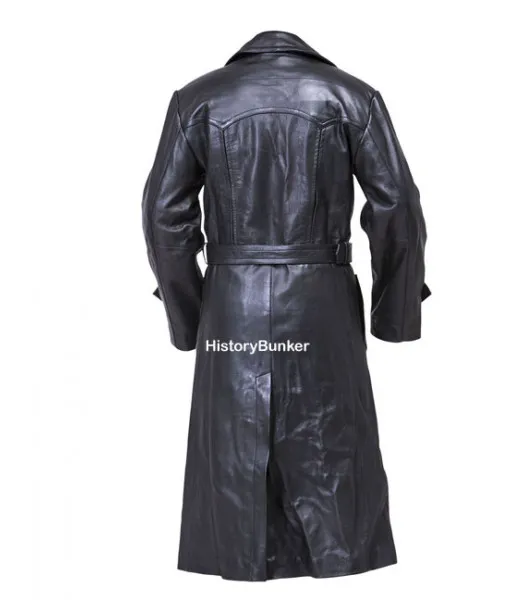 WW2 German Gestapo leather trench coat BLACK