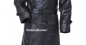 WW2 German Gestapo leather trench coat BLACK